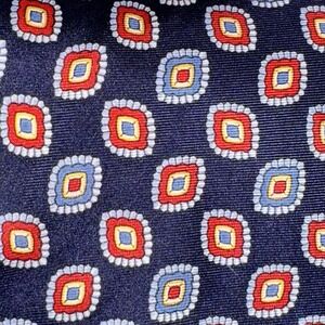 The Windsor Collection Tie Rack‎ Blue Red Neat Geometric Silk Tie Made in Italy